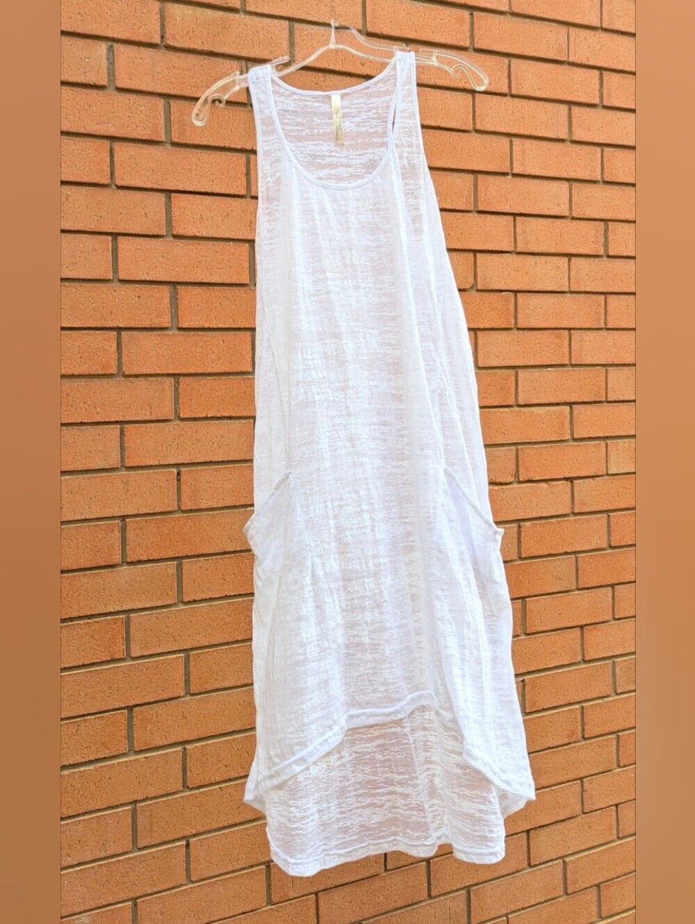 Womens (Medium) Sheer White Pattern Sleeveless Racerback Maxi Swim CoverUp Dress